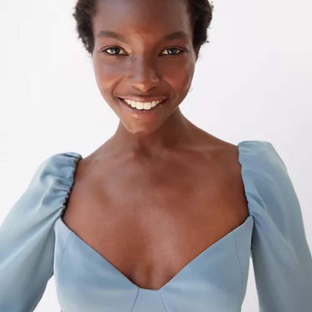 Aritzia Blue Satin Puff-Sleeve Mini Dress - Picture 2 of 9